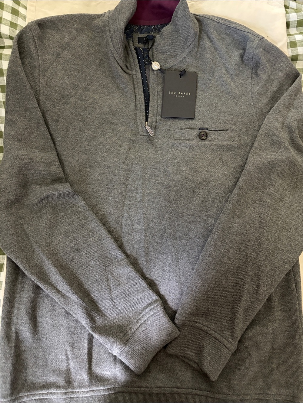 Ted Baker Men's Charcoal Gray Quarter-Zip Sweater